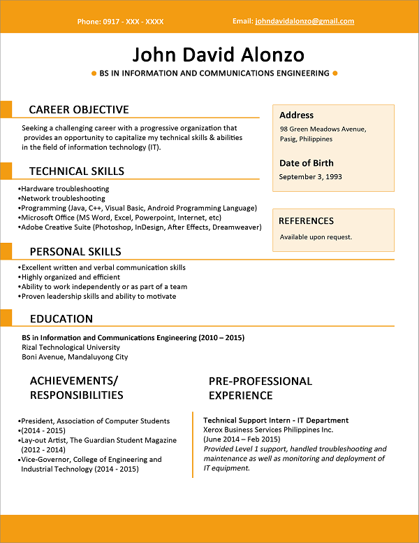 contoh resume dan tips temuduga himpunan contoh resume 2015